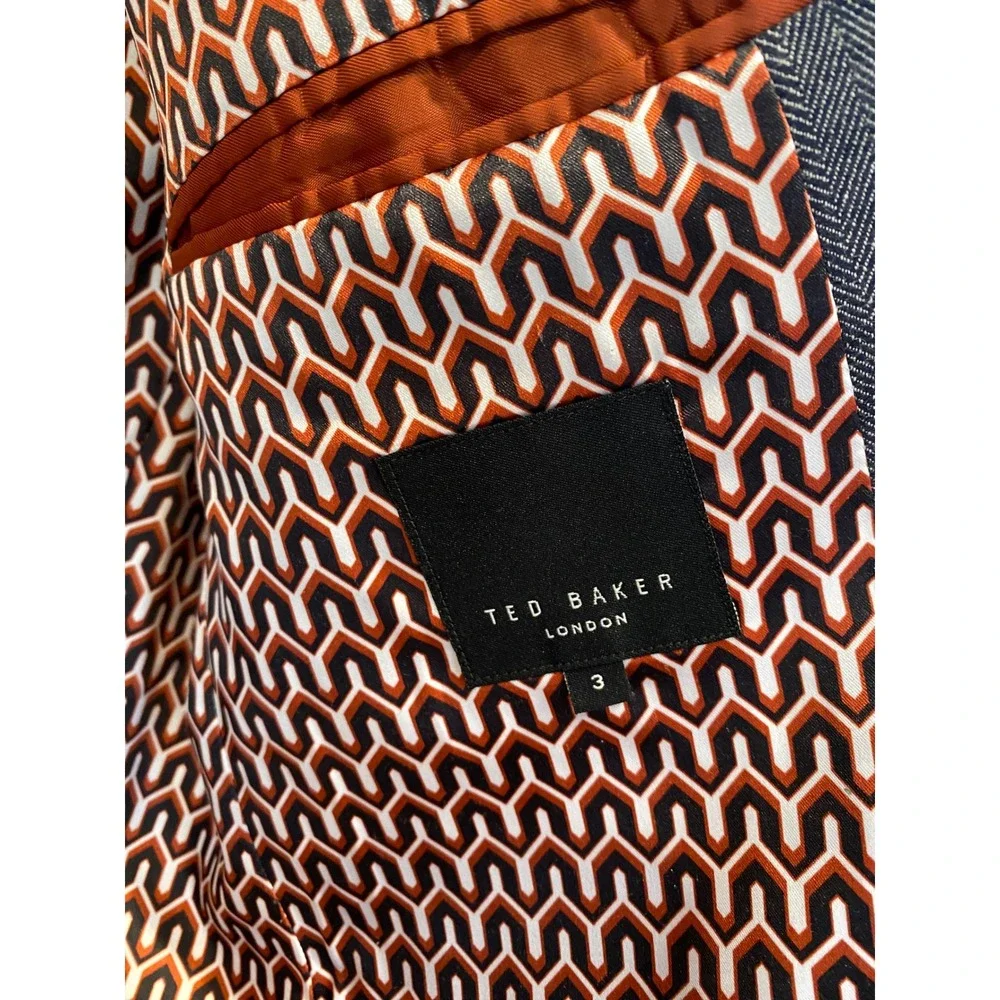 Ted Baker London Mens Gray‎ Herringbone Cotton Linen Blazer Jacket Size 3 38R